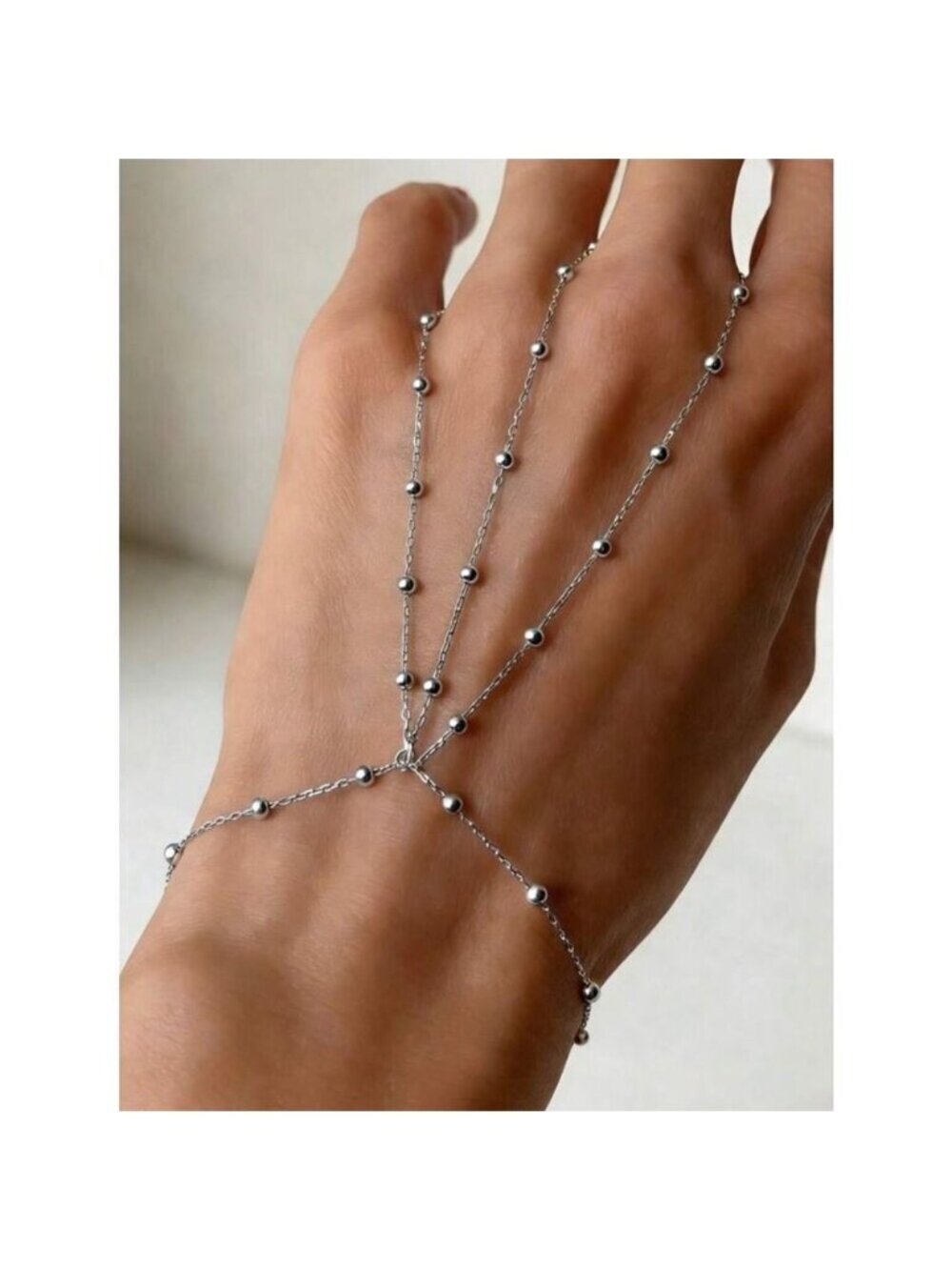 Delicate Silver Beaded Hand Chain Bracelet M1773